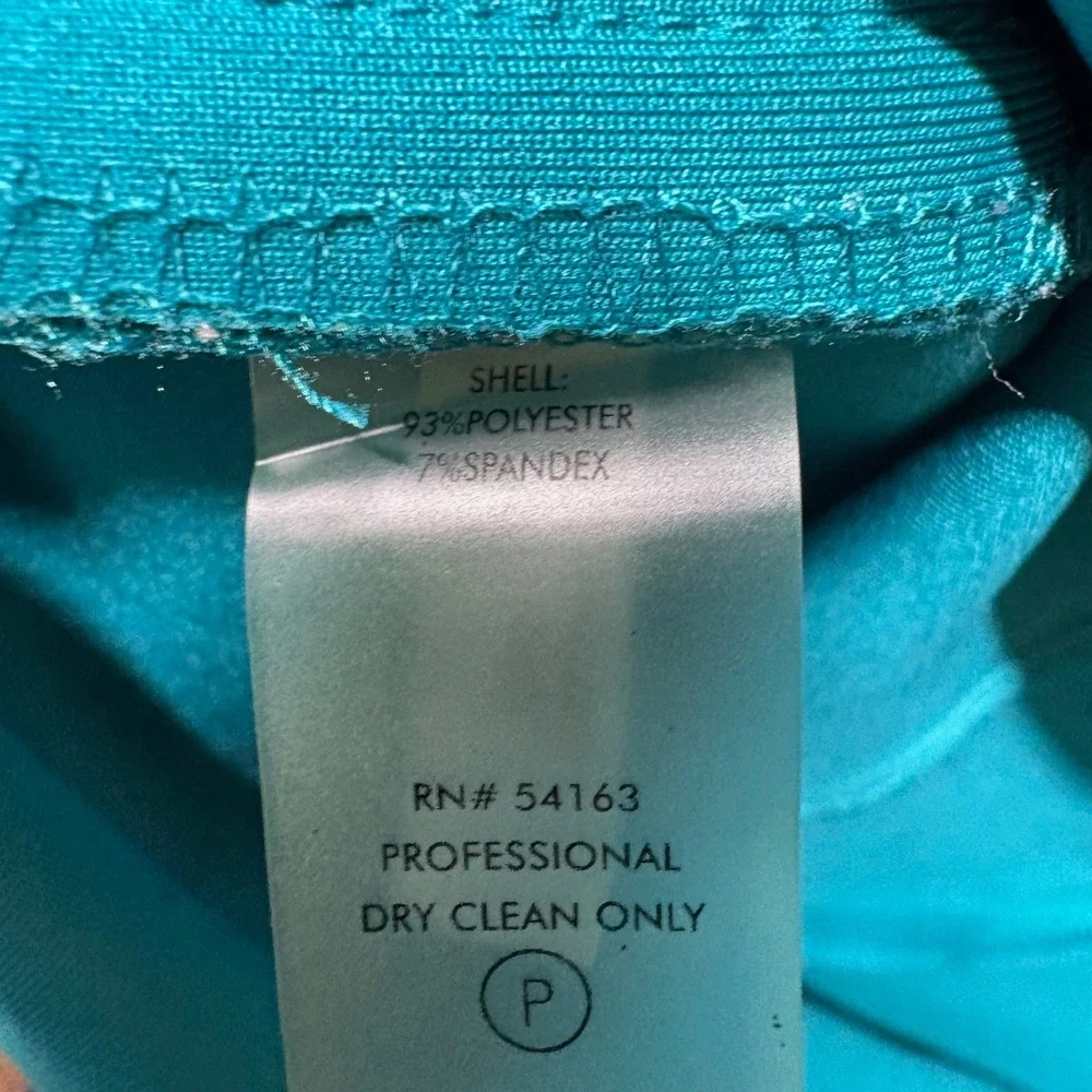 Calvin Klein Scuba Knit Sheath Dress Size 10 Teal Blue Buckle Cut Out Career - Picture 7 of 7